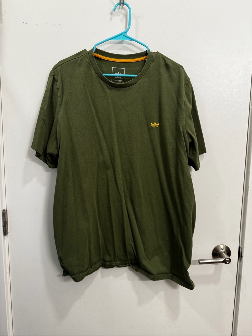adidas Olive Green Short Sleeve Crew T-Shirt with Yellow Logo